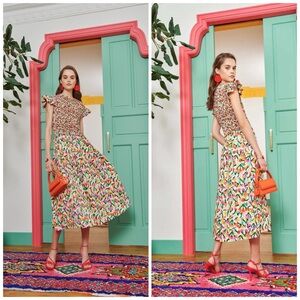 Celia B Designer Multicolor Celtic Dress Smocked Midi Dress Size S/XS